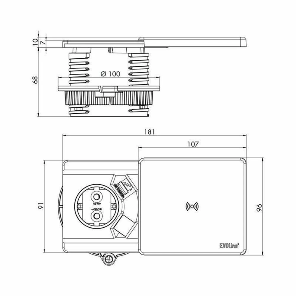 EVOline Square-USB Einbausteckdosenelement, Mit 1 Steckdose + USB-Typ-A Charger + Qi-Funktion 4 EVOline Square-USB Einbausteckdosenelement, Mit 1 Steckdose + USB-Typ-A Charger + Qi-Funktion – Bild 2