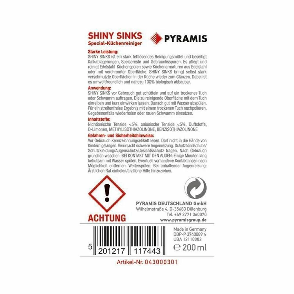 Pyramis Shiny Sinks Reinigungsmittel 200 Ml 4 Pyramis Shiny Sinks Reinigungsmittel 200 Ml – Bild 2