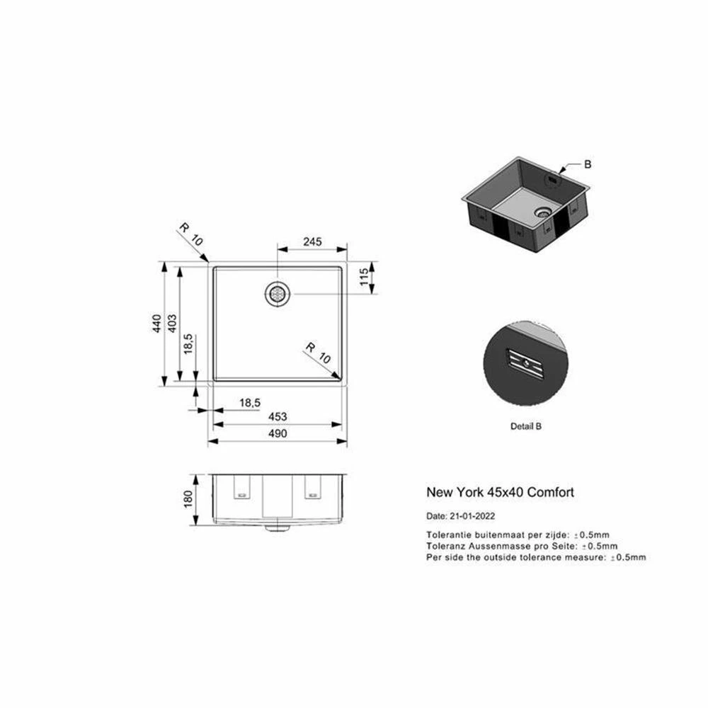 Reginox Einbaubecken New York 45x40 Edelstahl Seidenglanz 4 Reginox Einbaubecken New York 45x40 Edelstahl Seidenglanz – Bild 2