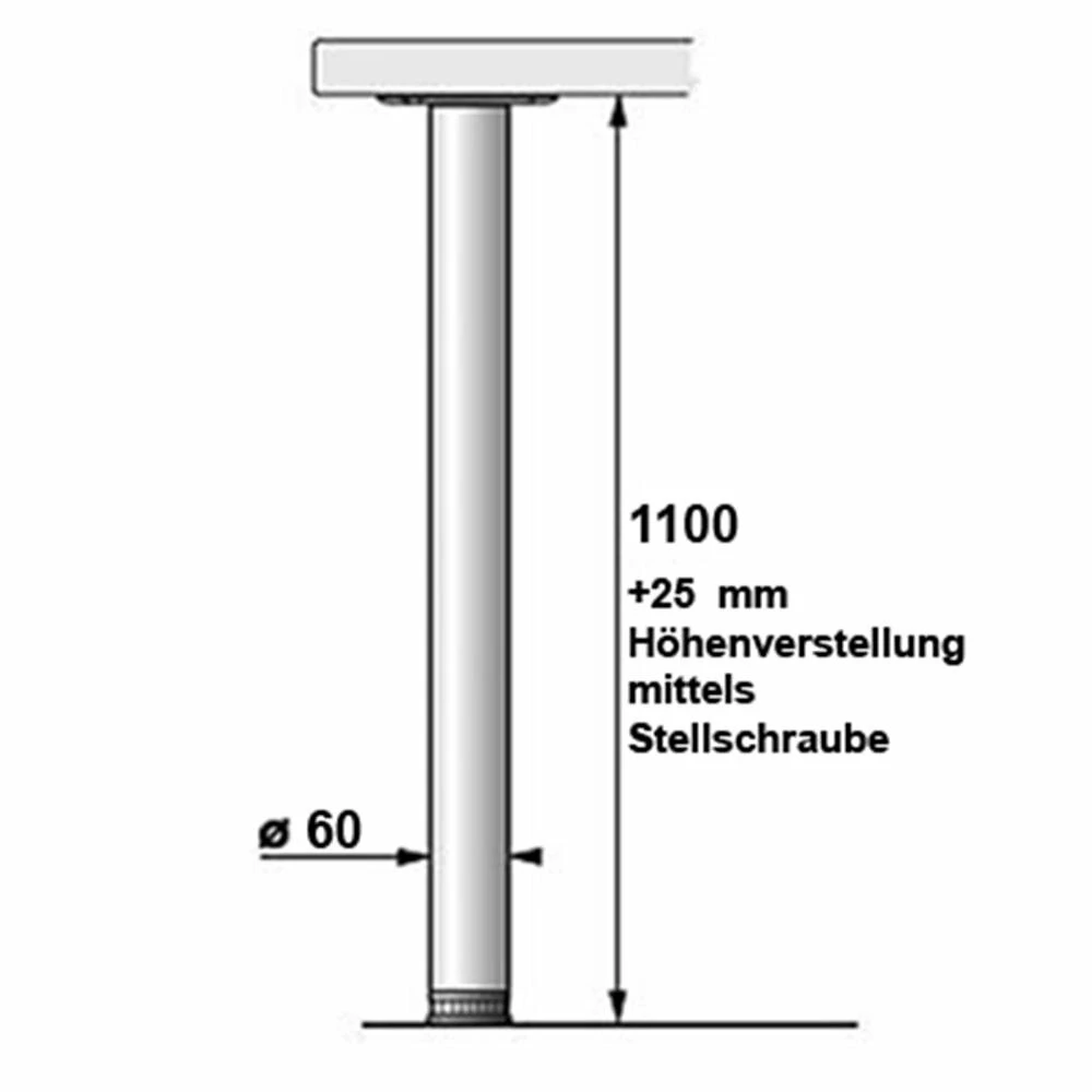 Stützfuß/Tischbein 1100 Mm Hoch, D=60 Mm, Verchromt 4 Stützfuß/Tischbein 1100 Mm Hoch, D=60 Mm, Verchromt – Bild 2