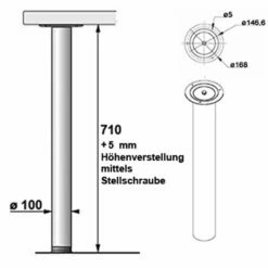 Stützfuß/Tischbein 710 Mm Hoch, D=100 Mm, Verchromt -SPUELENPROFI Verkäufe stuetzfuss tischbein 710 mm hoch d100 mm verchromt2