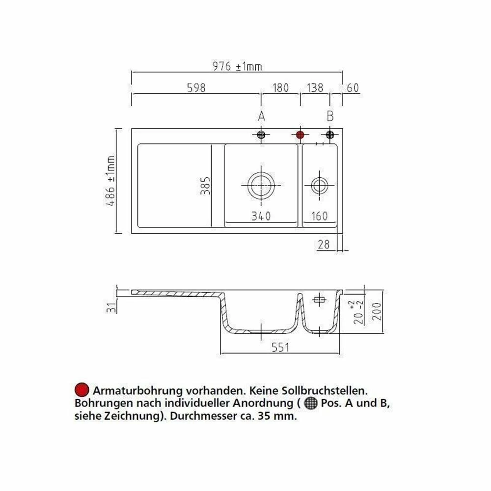 Systemceram Einbauspüle KeraDomo MERA 100 F Becken Rechts Flächenbündig 5 Systemceram Einbauspüle KeraDomo MERA 100 F Becken Rechts Flächenbündig – Bild 3