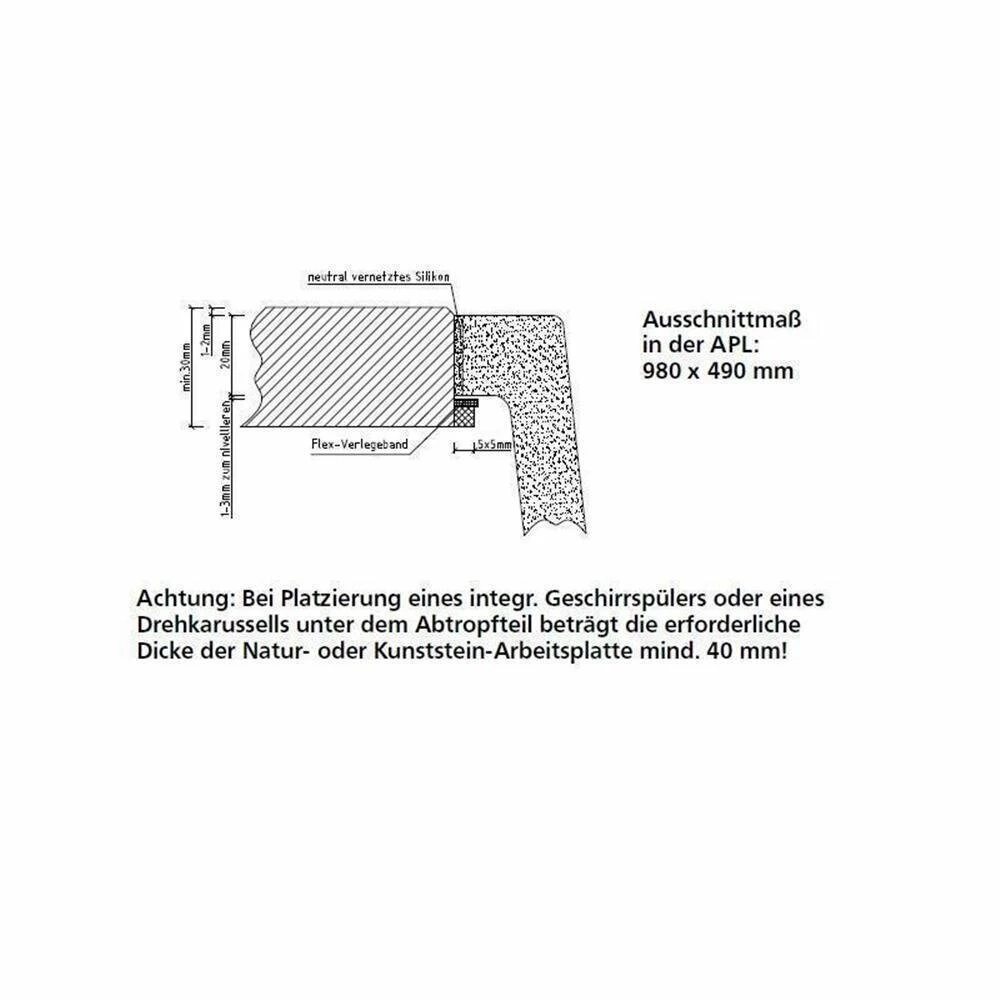 Systemceram Einbauspüle KeraDomo MERA 100 F Becken Rechts Flächenbündig 6 Systemceram Einbauspüle KeraDomo MERA 100 F Becken Rechts Flächenbündig – Bild 4