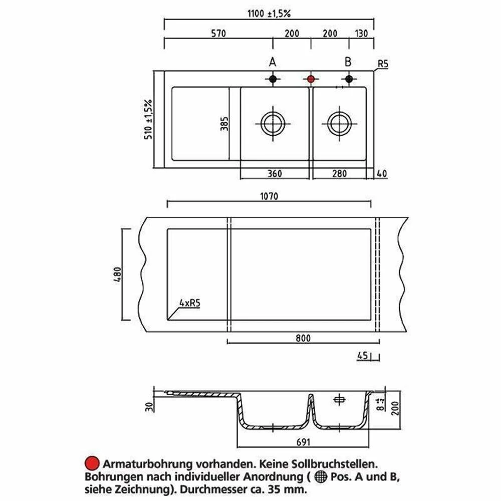 Systemceram Einbauspüle KeraDomo MERA DOUBLE Becken Rechts 4 Systemceram Einbauspüle KeraDomo MERA DOUBLE Becken Rechts – Bild 2